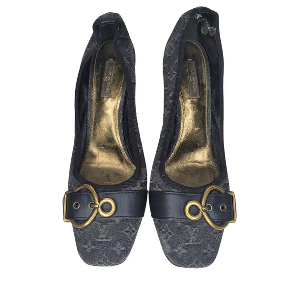 Louis Vuitton Monogram Buckle Heels Black & Gold Size 39.5 EU Leather & Canvas - Picture 8 of 11